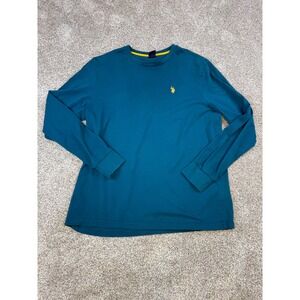 US Polo Assn Mens XL Long Sleeve T-Shirt Teal Blue Yellow Logo Crew Neck Cotton